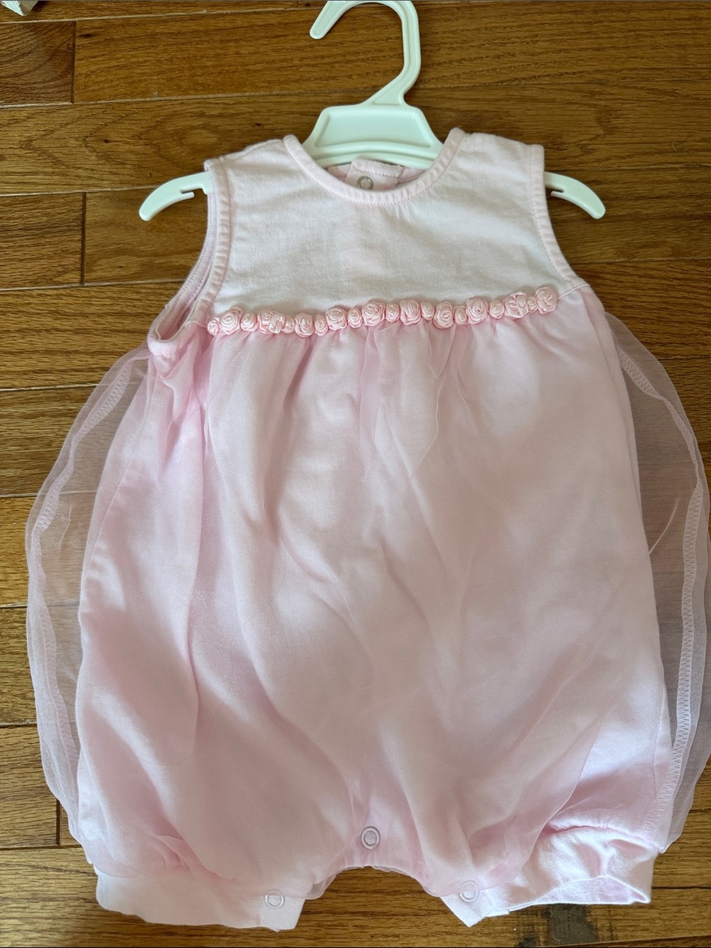 Vintage NWT Sleeveless Pink Rosette Bubble Romper with Sheer Overlay
